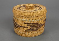 Cedar bark basket with lid by Flora Mather